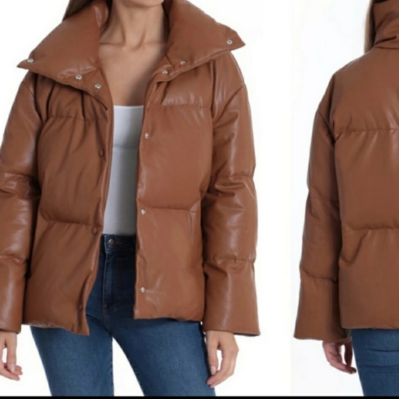 Bagatelle Faux Vegan Leather Puffer Jacket - Picture 3 of 7